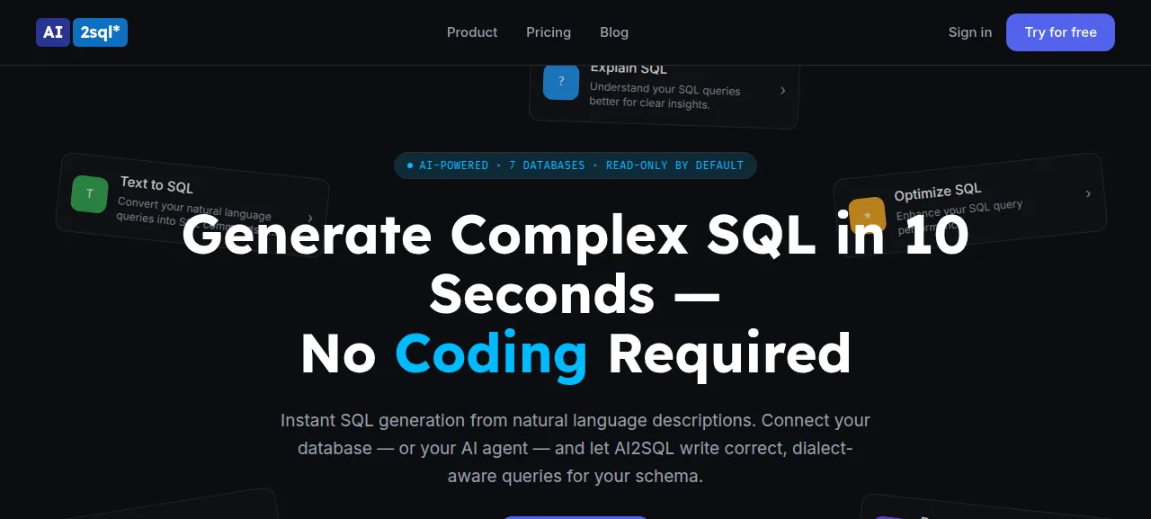 AI2SQL 제품 화면