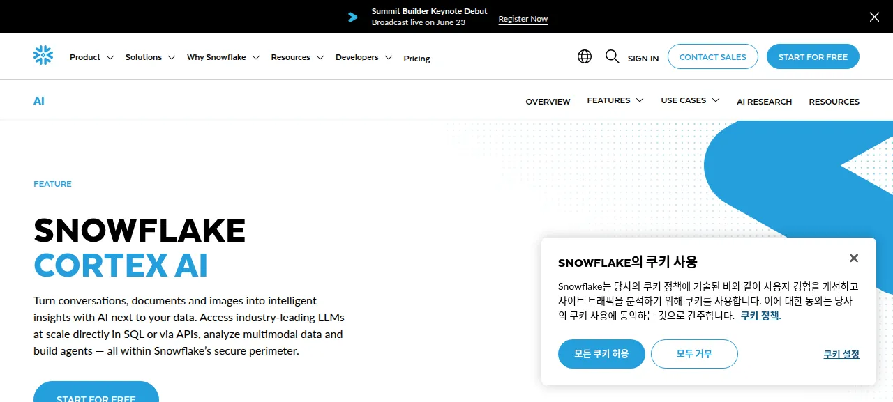 스노우플레이크 코텍스 제품 화면